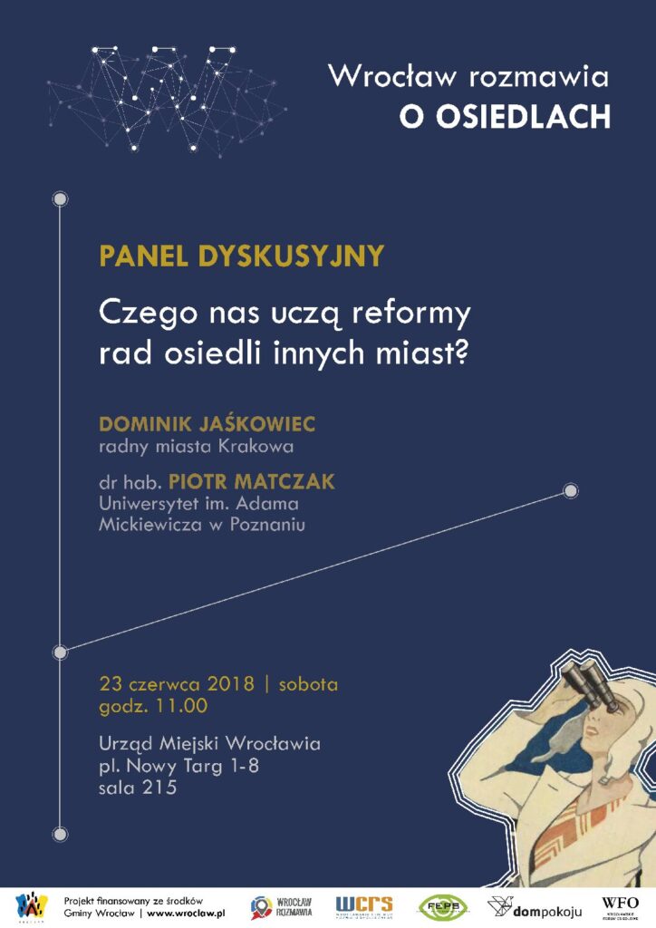 plakat - panel dyskusyjny Czego nas uczą reformy rad osiedli innych miast.